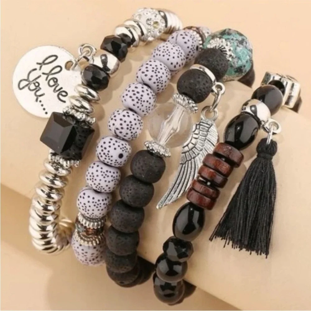 I LOVE YOU Boho Stacked Bracelets BRAND NEW With Tags - Picture 2 of 3